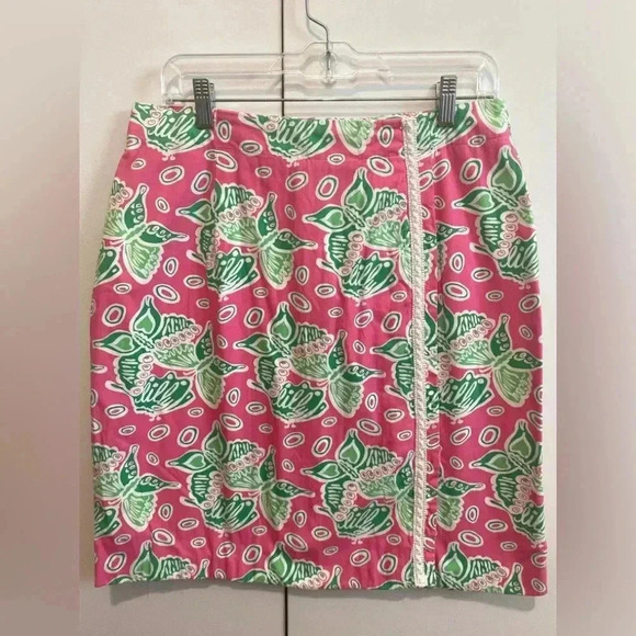 Lilly Pulitzer  vintage white label skirt pink green butterfly size 14 - Picture 4 of 4
